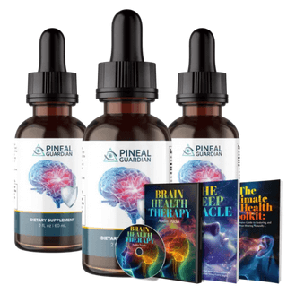 Bottle of Pineal Guardian surrounded by natural ingredients like Pine Bark Extract and Tamarind, symbolizing brain health and cognitive support.